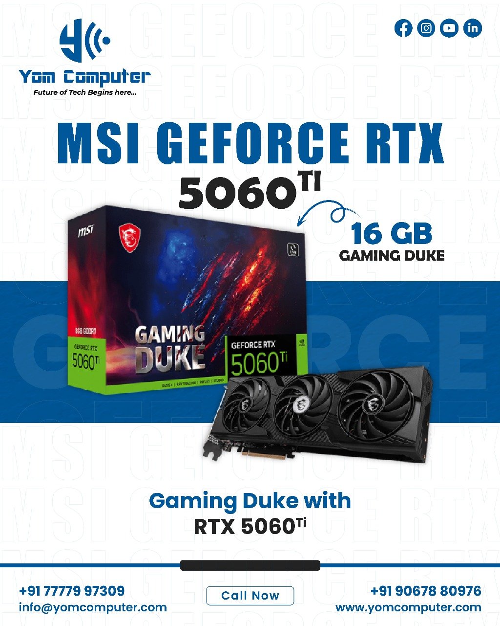 The MSI RTX 5060 Ti Duke – 16GB just landed at YOM Computer, Ahmedabad.