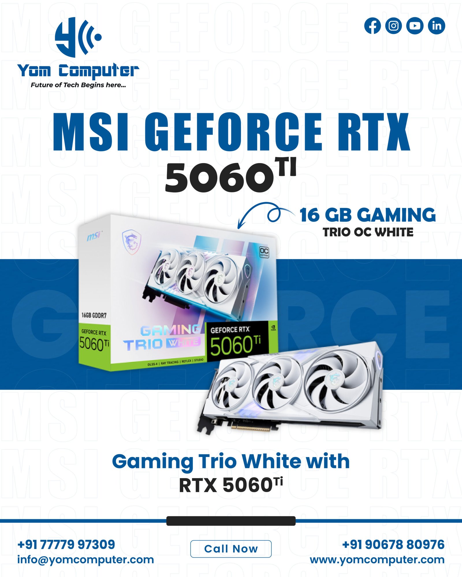Ready to take your gaming to the next level? Meet the MSI GeForce RTX 5060 Ti – your new secret weapon for unbeatable performance.
This isn’t just a graphics card; it’s your ticket to ultra-smooth gameplay, jaw-dropping graphics, and the kind of immersive experience that makes every session feel epic.
At YOM Computer, we’re all about helping you build the perfect setup that matches your passion. Let’s turn your gaming dreams into reality!