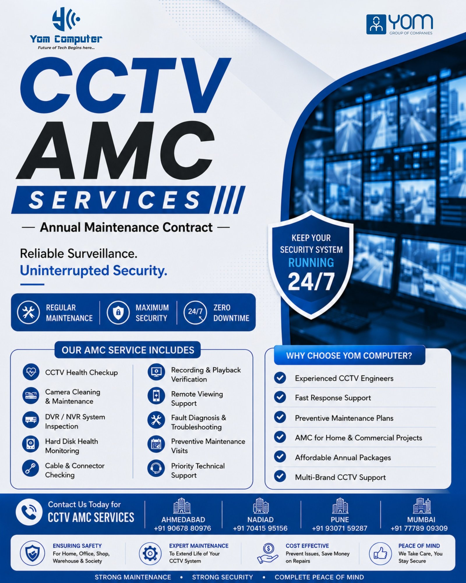Professional CCTV AMC Services by YOM Computer in Ahmedabad, Nadiad, Pune & Mumbai