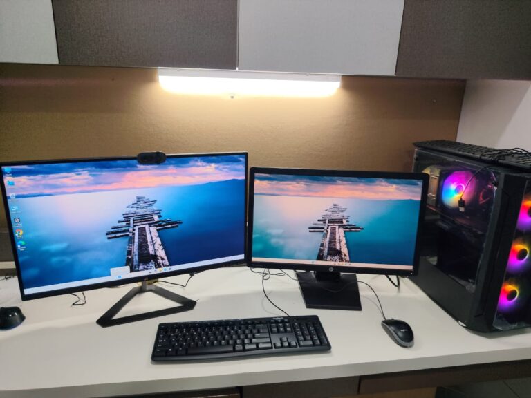 Dual monitor desktop setup by YOM Computer Ahmedabad