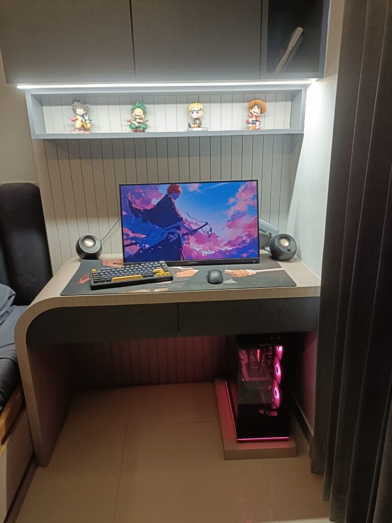 Gaming PC setup with RGB cabinet under desk by YOM Computer Ahmedabad