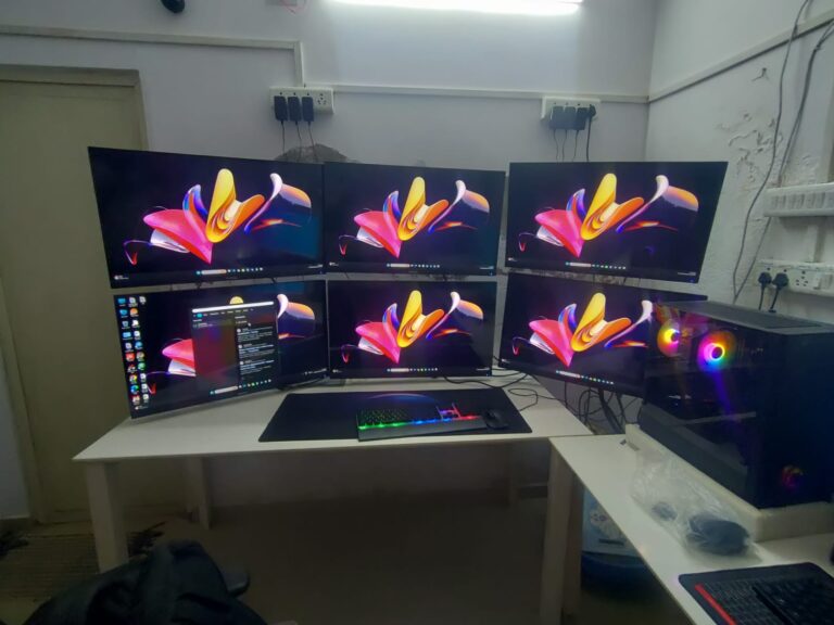 Six monitor multi-screen PC wall setup by YOM Computer Ahmedabad